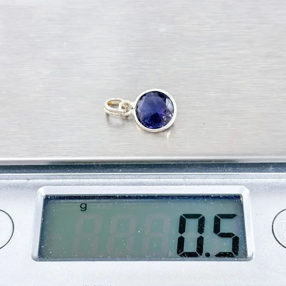 Vintage Sterling Silver 925 Blue Crystal Round Charm Pendant
